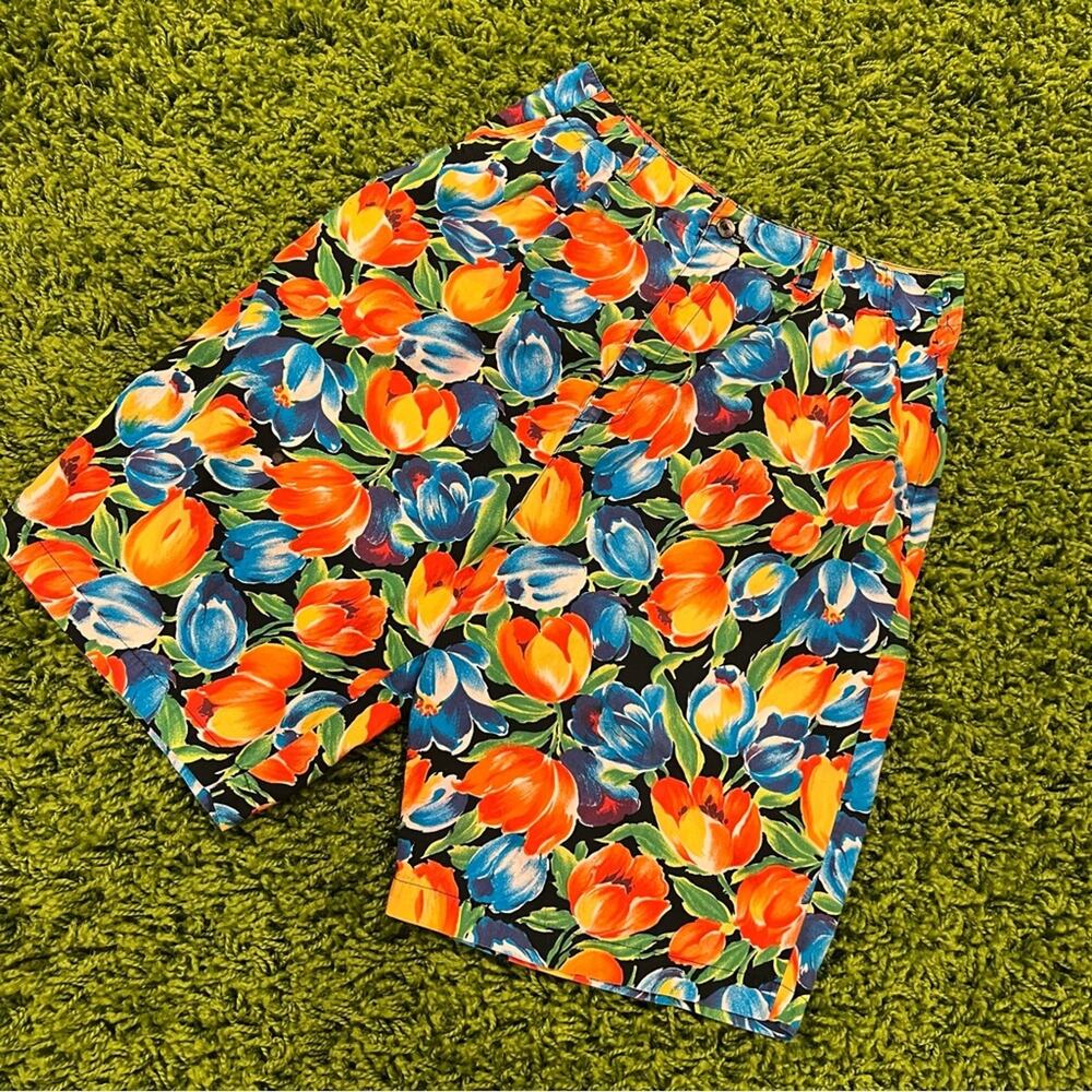 Vintage 80s Gap Abstract Floral Tulip High Waisted Shorts